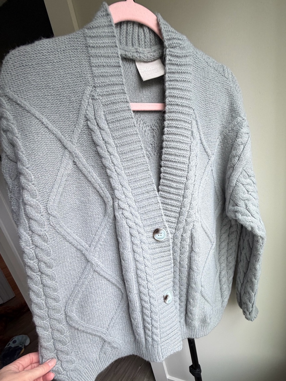 Taylor Swift TTPD Light Gray Cable-Knit Button Cardigan Sweater
